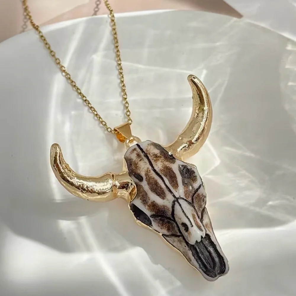 New Bull Skull Pendant Necklaces - Multicolor Stone Options - Picture 3 of 5